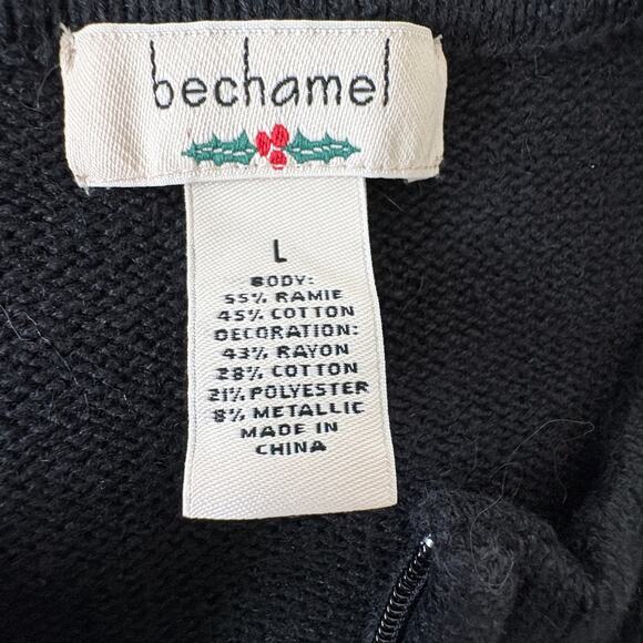 Bechamel Christmas Sweater L Zip Front NOEL Santa Appliqué Holiday - Picture 2 of 7